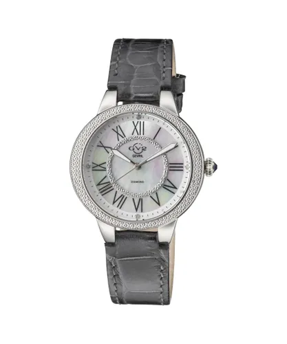 Gevril GV2 Astor II 9140-L9 Swiss Quartz WoMens MOP Dial Grey Leather Diamond Watch - One Size