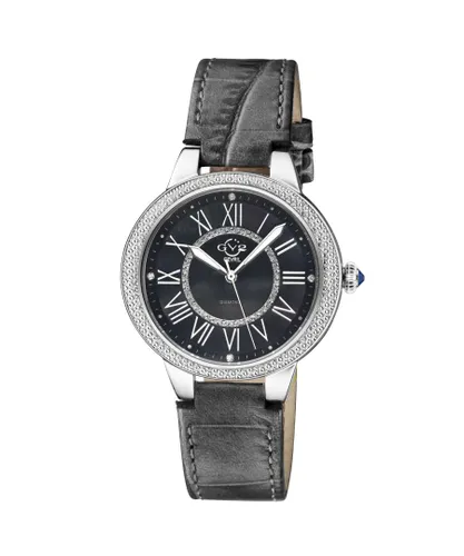 Gevril GV2 Astor II 9143-L7 WoMens Swiss Quartz Black Dial leather Diamond Watch - One Size