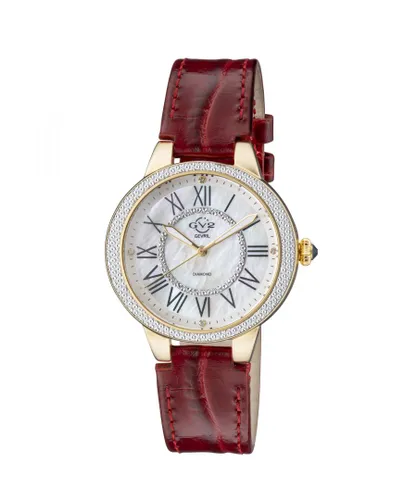 Gevril GV2 Astor II WoMens Mother of Pearl Dial IPYG Red Strap Watchh - One Size