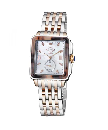 Gevril GV2 Bari Tortoise WoMens Mother Of Pearl Dial Two Tone IP Rose Gold Bracelet Swiss Quartz Diamond Watch - Silver & Gold - One Size