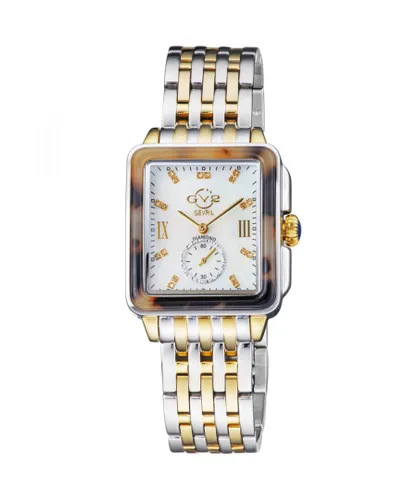 Gevril GV2 Bari Tortoise WoMens Swiss Quartz Mother Of Pearl Dial Two Tone IP Gold Bracelet Diamond Watch - Silver & Gold - One Size