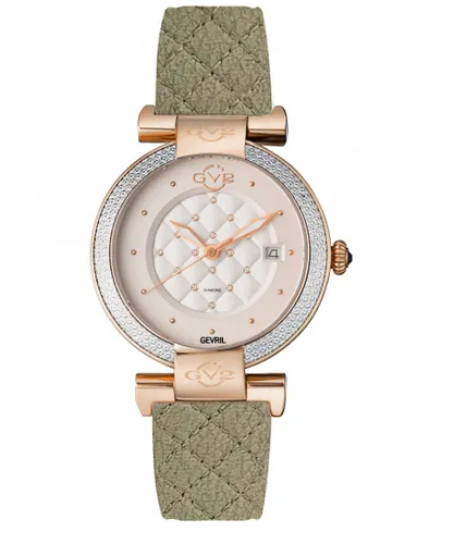 Gevril GV2 Berletta Womens Swiss Quartz White Dial Olive Vegan Quilted Watch - Green - One Size