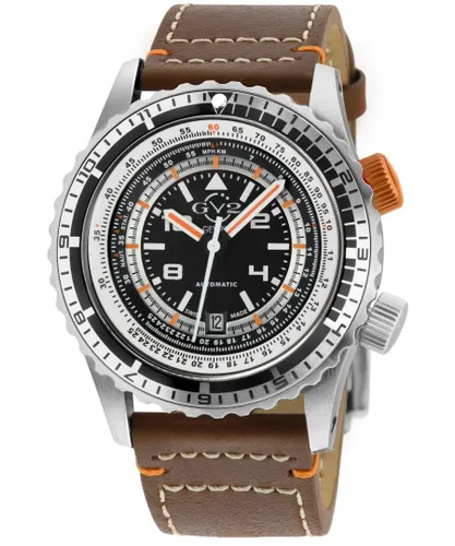 Gevril GV2 Contasecondi Mens Black/Orange Dial Brown Calfskin Leather Watch - One Size