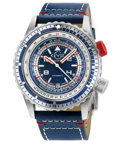 Gevril GV2 Contasecondi Mens Blue/Red Dial Blue Calfskin Leather Watch - One Size
