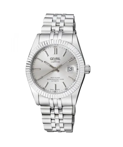 Gevril Mens Automatic West Village Silver Sunray Dial Stainless Steel Bracelet - One Size