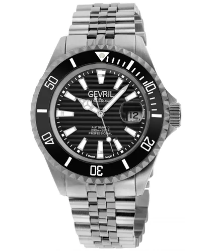Gevril Mens Chamber 42600 Swiss Automatic Sellita SW200 Black Dial Watch - Silver - One Size