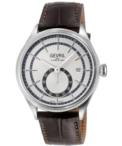 Gevril Mens Empire Italian Handmade Brown Leather Swiss Automatic ETA 2895 Watch - One Size