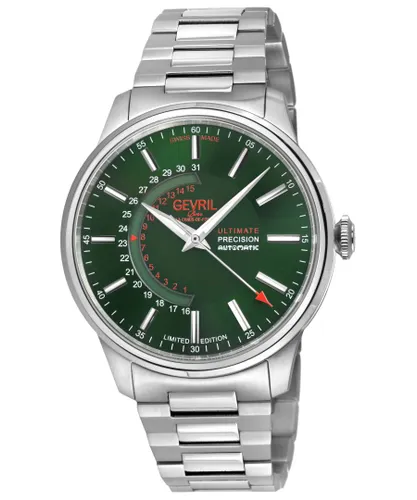 Gevril Mens Guggenheim Automatic 316L Stainless Steel Green Dial, Satin and Polished Bracelet. - Silver - One Size