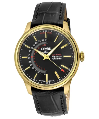 Gevril Mens Guggenheim Sellita SW220 Custom date wheel Genuine Italian Handmade Black Leather Watch - One Size