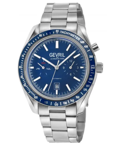 Gevril Mens Lenox Stainless Steel Blue Dial Swiss Watch - One Size