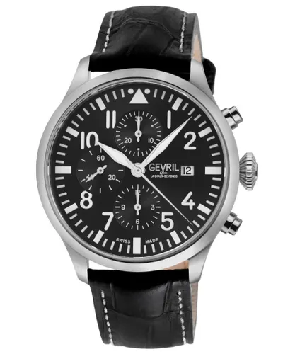 Gevril Mens Vaughn Chronograph 47100 Swiss Automatic ETA 7750 Watch - Black - One Size