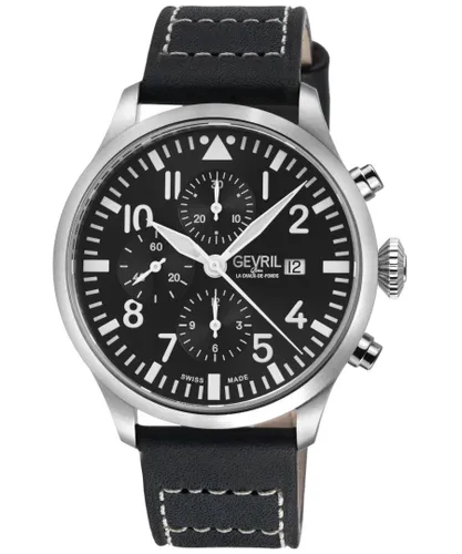 Gevril Mens Vaughn Chronograph Black Leather Swiss Automatic ETA 7750 Watch - One Size