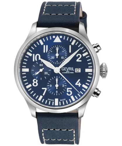 Gevril Mens Vaughn Chronograph Blue Leather Swiss Automatic ETA 7750 Watch - One Size
