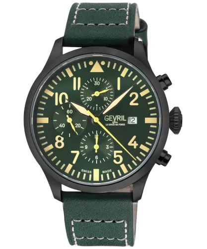 Gevril Mens Vaughn Chronograph Green Dial Leather Swiss Automatic ETA 7750 Watch - One Size