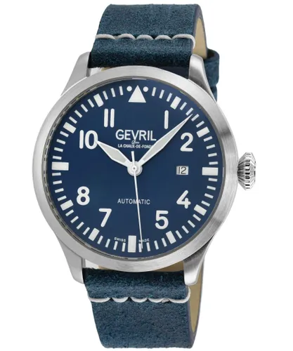 Gevril Mens Vaughn Swiss Automatic Seliita SW200 White Dial, Genuine Leather Watch - Blue - One Size