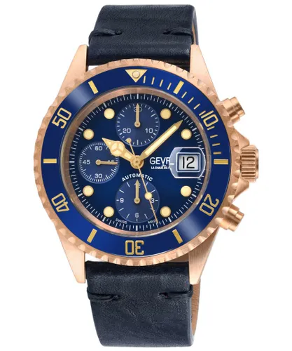 Gevril Mens Wall Street Swiss Automatic ETA 7750 Ceramic Bezel, Genuine Handmade Italian Leather Watch - Blue - One Size
