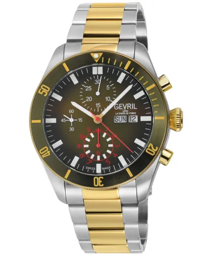 Gevril Mens Yorkville Chronograph Stainless Steel Swiss Automatic ETA 7750 Watch - Gold - One Size