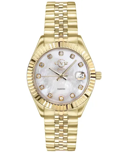 Gevril Womens GV2 Naples Silver Dial 12402 Yellow Gold Swiss Quartz Diamond Watch - One Size