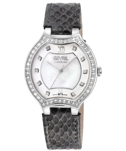 Gevril WoMens Lugano Swiss Diamond Genuine Italian Handmade Leather Watch - Grey - One Size