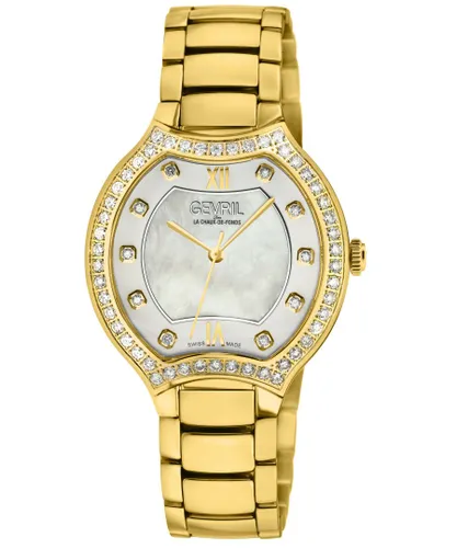Gevril WoMens Lugano Swiss Diamond White MOP Dial 316L Stainless Steel IPYG Bracelet Watch - Gold - One Size