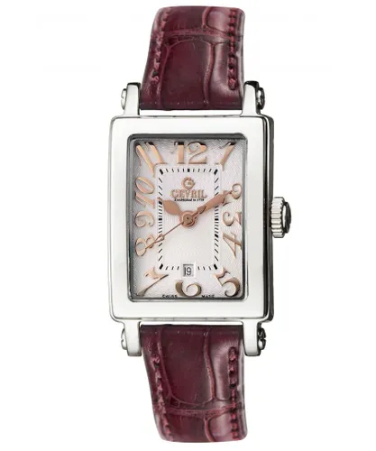 Gevril WoMens Super Mini White Dial Calfskin Leather Watch - Burgundy - One Size