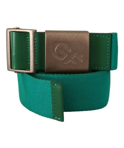 GF Ferre Mens Green Cotton Silver Logo Metal Buckle Waist Belt
