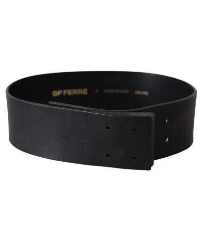 GF Ferre WoMens Black Genuine Leather Wide Logo Waist Belt