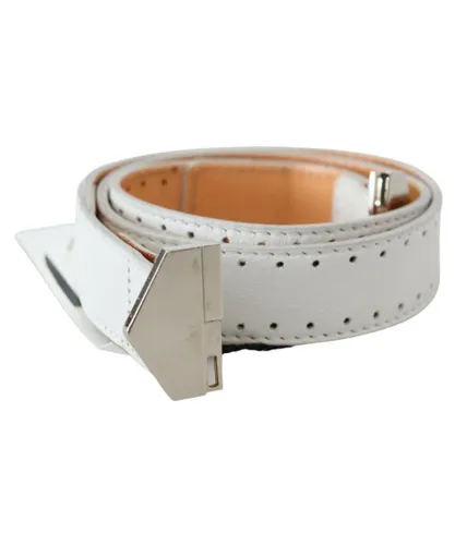 GF Ferre Womens Classic Leather Belt with Silver-tone Hardware - - White