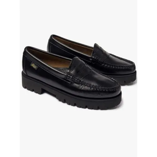 G.H.BASS Womens Black Leather Weejun Superlug Penny Loafer