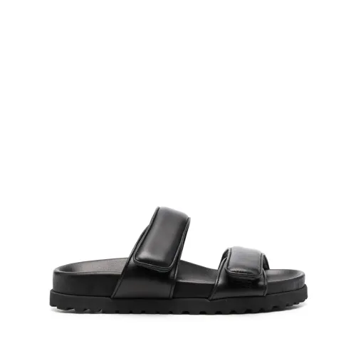 Gia Borghini , Black Leather Flat Sandals Perni11 ,Black female, Sizes: