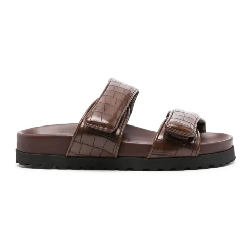 Gia Borghini , Brown Crocodile Texture Sandals ,Brown female, Sizes: