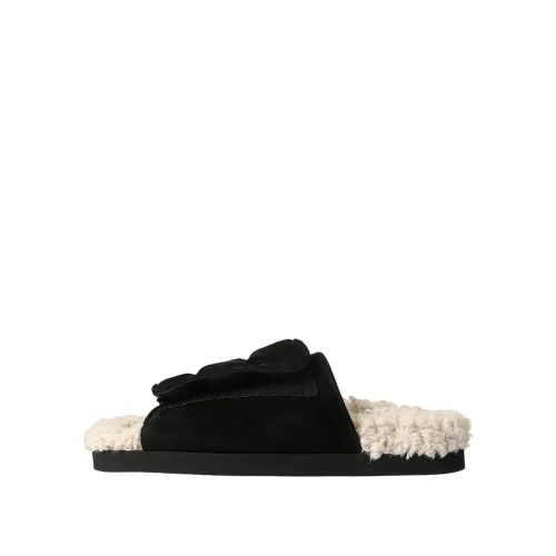 Gia Borghini , Suede Shearling Low Sandals ,Black female, Sizes: