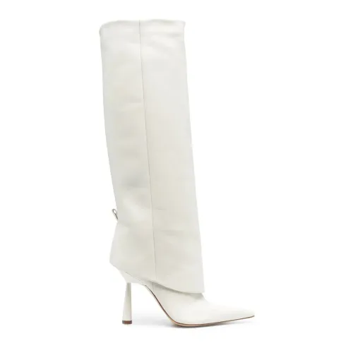 Gia Borghini , White Rosie Calf Leather Knee-High Boots ,White female, Sizes:
