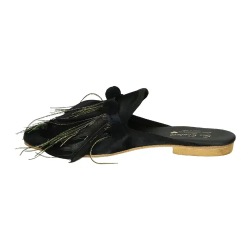 Gia Borghini , Women slippers in leather and fabric ,Black female, Sizes: