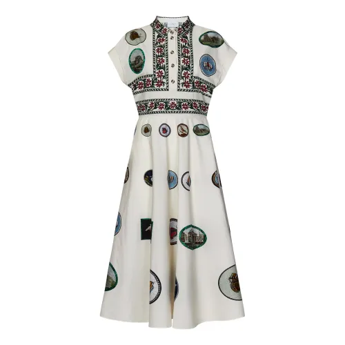 Giambattista Valli , White Micromosaic Embroidered Midi Dress ,Multicolor female, Sizes: