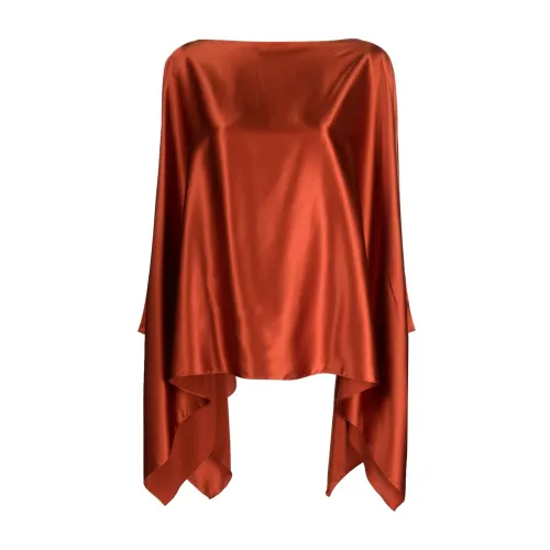 Gianluca Capannolo , Silk Elasticized Poncho Top, Asymmetric Design ,Orange female, Sizes: