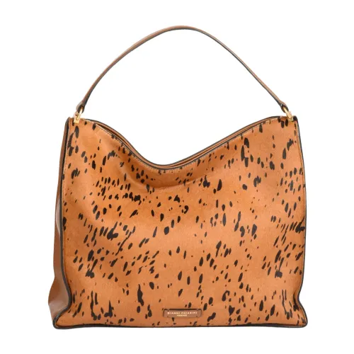 Gianni Chiarini , Beige/Black Leather Handbag with Gold Hardware ,Brown female, Sizes: ONE SIZE
