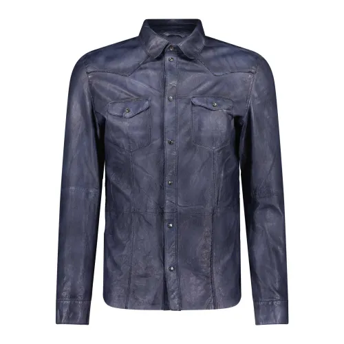 Gimo's , Leather Jackets ,Blue male, Sizes: