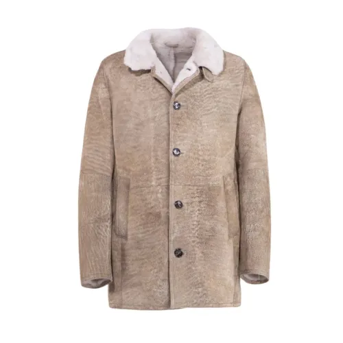 Gimo's , Vintage Shearling Suede Jacket ,Beige male, Sizes: