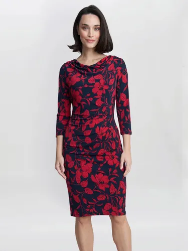 Gina Bacconi Abbie Printed Jersey Cowl Neck Dress, Navy/Red - Navy/Red - Female