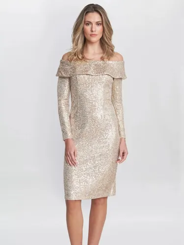 Gina Bacconi Anthea Off The Shoulder Sequin Knee Length Dress, Taupe - Taupe - Female