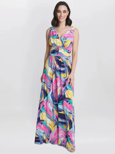 Gina Bacconi Camille Abstract Print Jersey Maxi Dress, Peach/Multi - Peach/Multi - Female