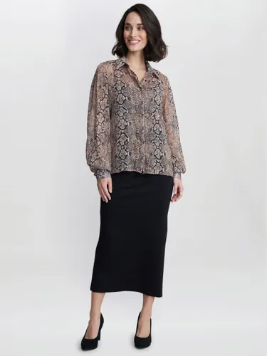 Gina Bacconi Crystal Snake Print Balloon Sleeve Shirt, Black/Beige - Black/Beige - Female