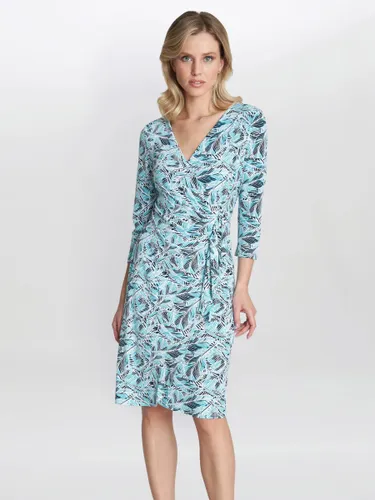 Gina Bacconi Desiray Leaf Print Jersey Dress, Turquoise - Turquoise - Female