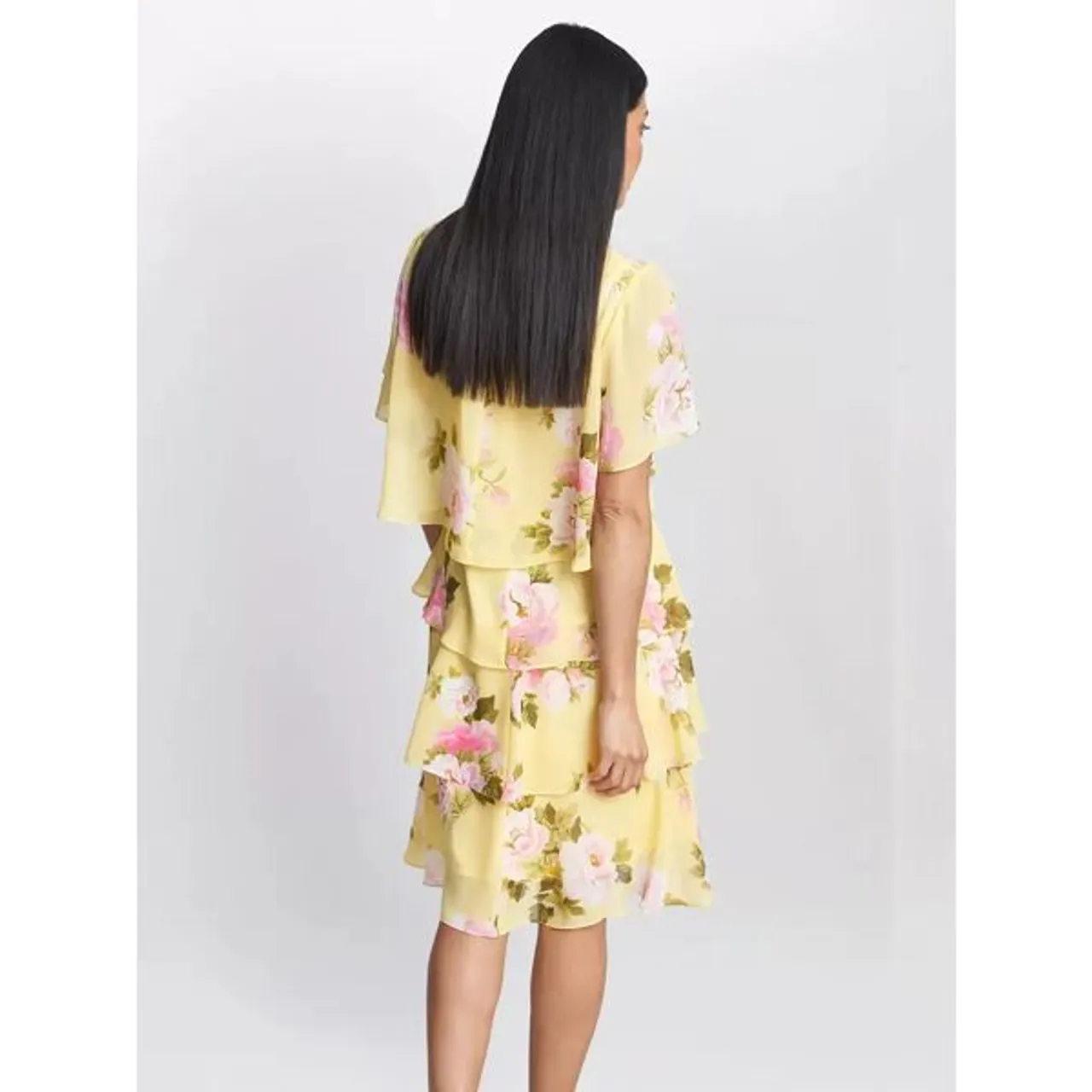 Gina Bacconi Edith Floral Print Tiered Dress, Yellow - Yellow - Female
