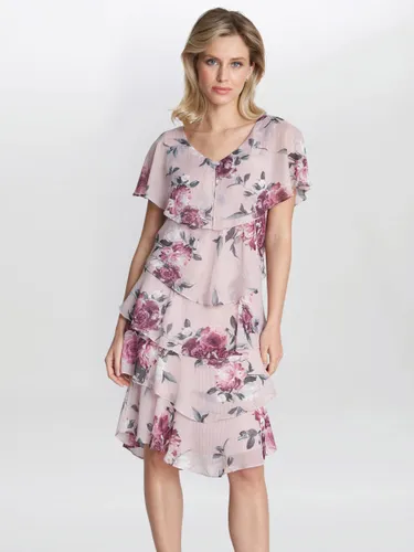 Gina Bacconi Ella Floral Print Tiered Dress, Blush - Blush - Female