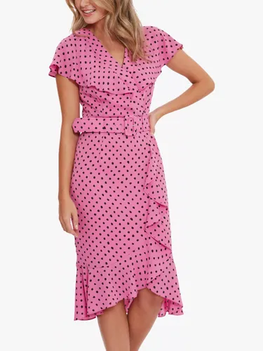 Gina Bacconi Fina Georgette Spot Wrap Dress - Pink/Black - Female
