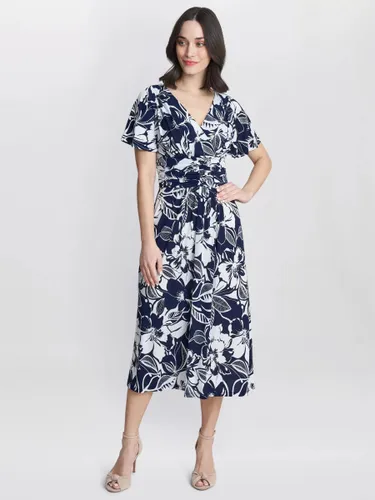 Gina Bacconi Gemma Floral Print Midi Jersey Dress, Navy/White - Navy/White - Female