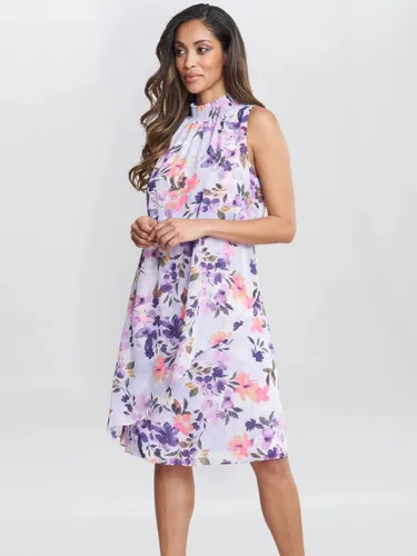Gina Bacconi Ginnie Floral Print High Neck Double Layer Dress, Purple Infusion - Purple Infusion - Female