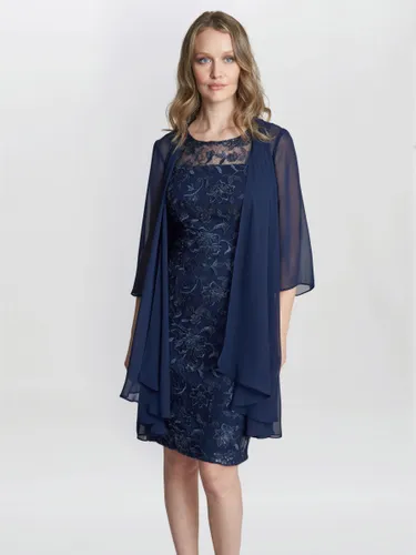Gina Bacconi Hayley Embroidered Dress with Chiffon Jacket, Spring Navy - Spring Navy - Female